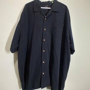 Tommy Bahama Mens XXL Black 100% Silk One Down Two To Go Embroidered Camp Shirt